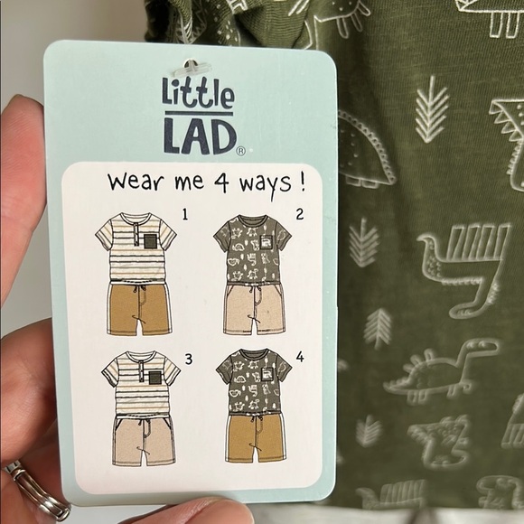 Striped Kids Shirt & Shorts Set - Green and Tan - Picture 2 of 3